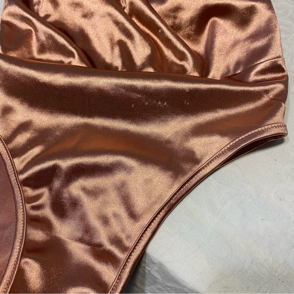 Drapey Cowl Neck Bodysuit Silky Shiny Rose Sleeveless Top Blouse Dressy Wom Sm - Picture 14 of 15